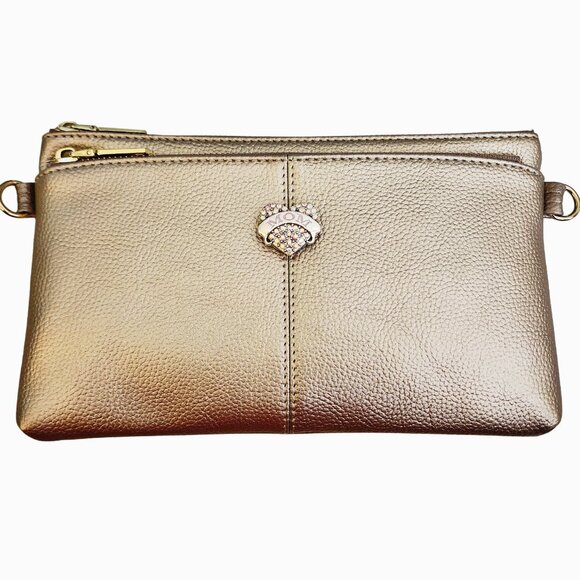 Interchangeable Snap Charm on 3-Zippered Compartment Wristlet/Crossbody Bag - Picture 3 of 3